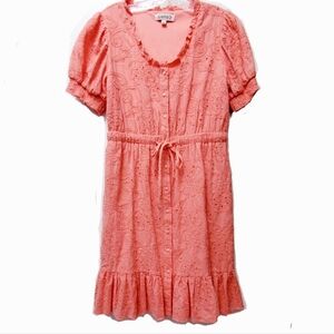 Nanette Lepore Coral Embroidered Eyelet Dress 100% Cotton Short Sleeves Size 4
